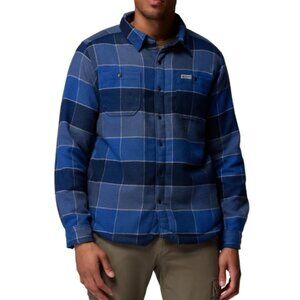 Columbia Men's Flannel Sherpa Lined Shirt Jacket Plaid Blue Size M